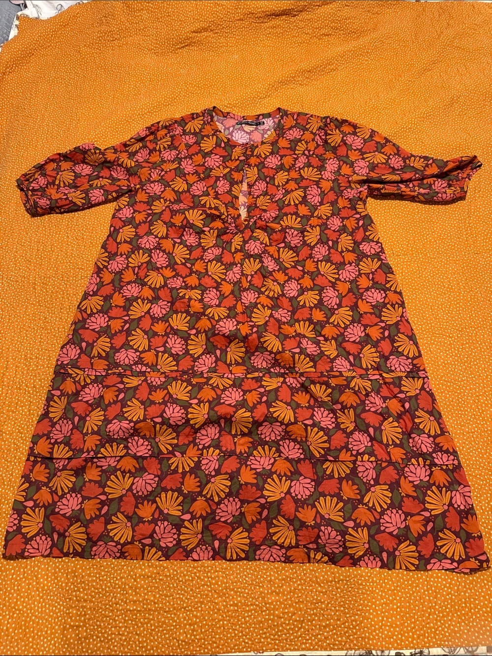 Women's Floral Button Front Casual Dress in Orange and Pink